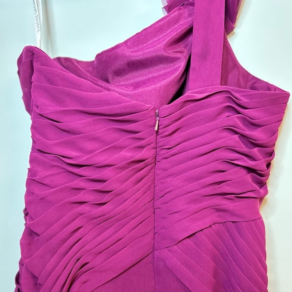 David’s Bridal chiffon bridesmaid dress 3D floral one shoulder wine color - 4 - Picture 5 of 10